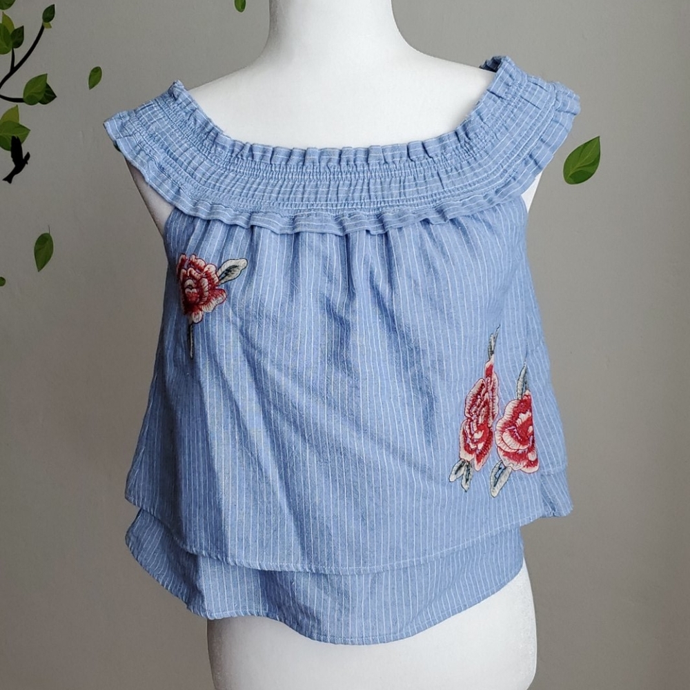 J.O.A Los Angeles Blue Stripe Blouse Size Small